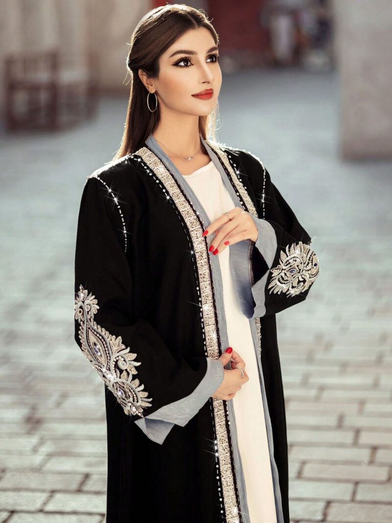 AWW2501 AWW2501 Abaya - Black and Beige
