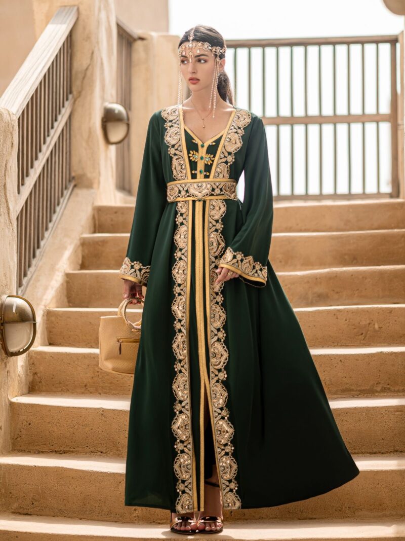 AWW2507 Abaya - Green and Gold