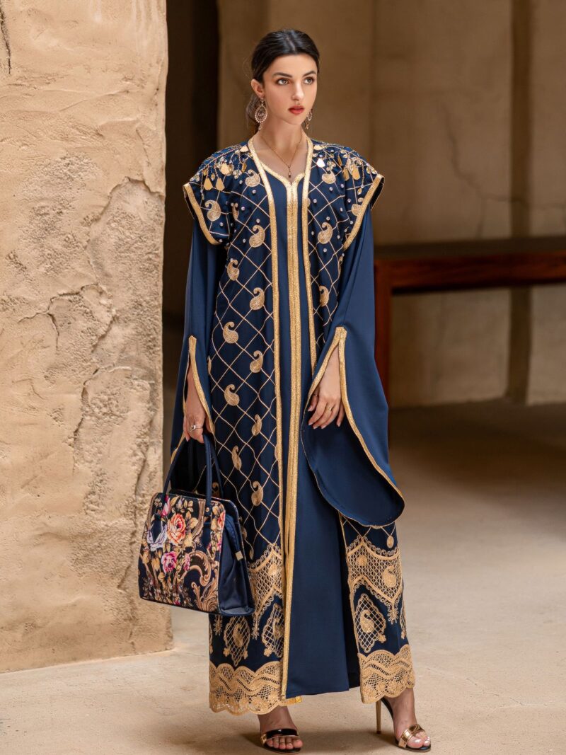 AWW2508 Abaya - Navy Blue and Gold