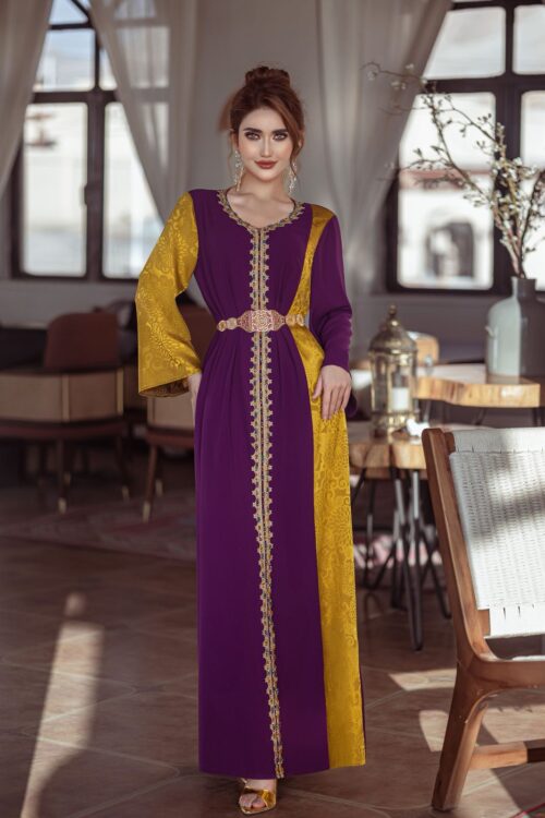 AWW2511 Abaya - Royal Purple and Gold Sleeves