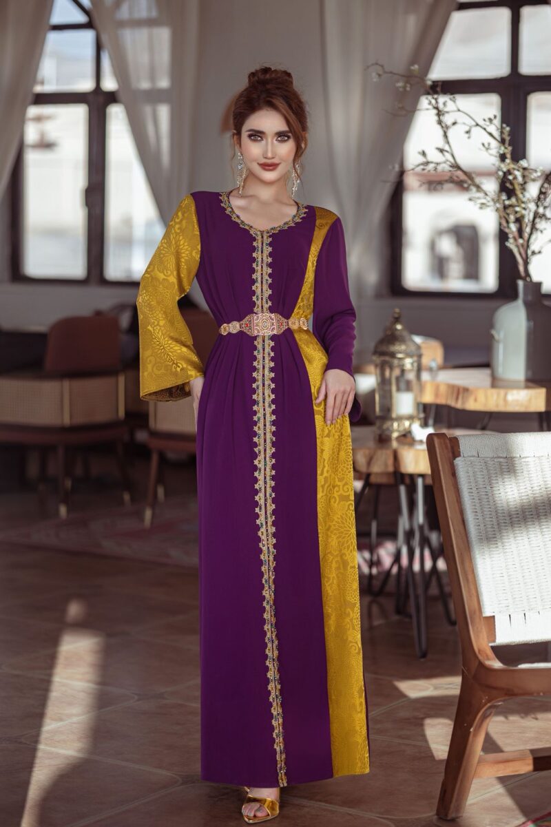 AWW2511 AWW2511 Abaya - Royal Purple and Gold Sleeves