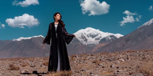 AWW2518 Abaya - Silver and Black