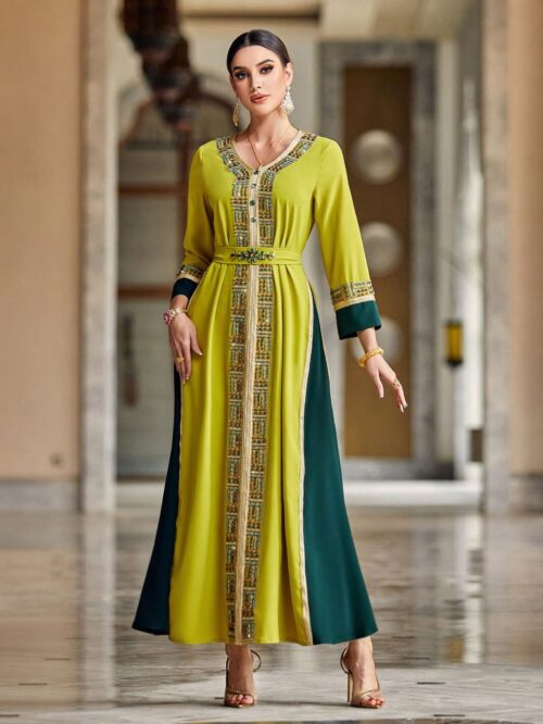 AWW2523 AWW2523 Abaya - Olive Gold and Royal Green