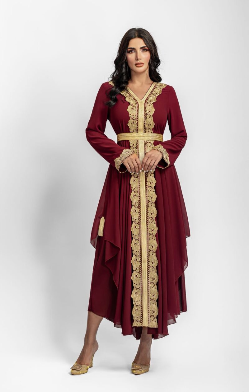AWW2526 AWW2526 Abaya - Royal Red and Gold