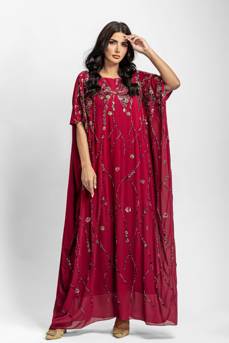 AWW2527 AWW2527 Abaya - Spring Red and Flowers